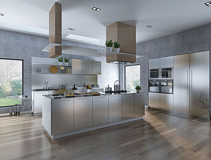 High-Quality Luxurious Prefab Stainless Steel Kitchen with Brushed